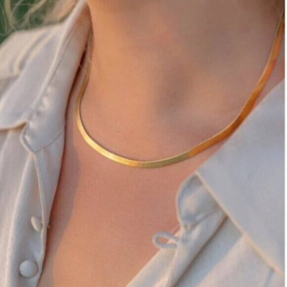Classic Herringbone Necklace Waterproof Gold Chain Necklace Beautiful Necklace - Picture 3 of 12